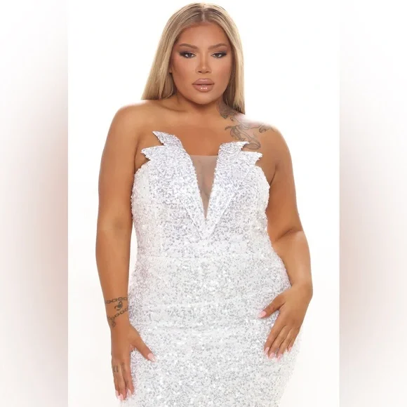 079- Bring The Drama Sequin Midi Dress - Silver - Picture 7 of 9